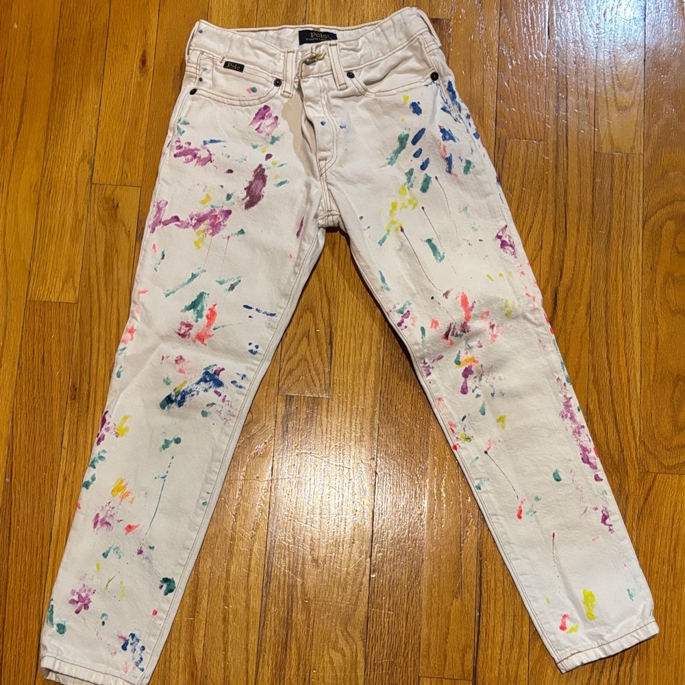 Polo by Ralph Lauren White Paint Splatter Straight Leg Jeans